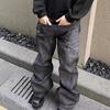American retro washed old c jeans men's high street slightly pulled machete vibe thin black pants