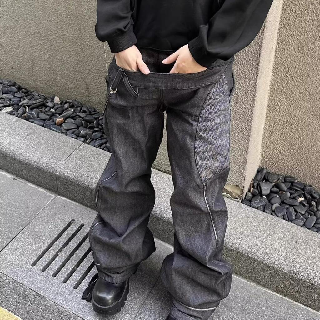 American retro washed old c jeans men's high street slightly pulled machete vibe thin black pants