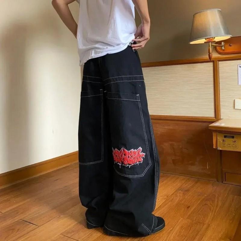 Blugi din Denim cu Imprimeu Grafic Hip Hop, Croială Largă, pentru Bărbați, Stil Y2K Harajuku, Pantaloni cu Picior Drept