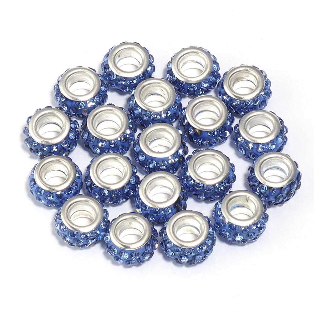 20pcs 11mm Rhinestone Polymer Clay Beads Round Big Hole Loose Spacer Beads For DIY Jewelry Making Bracelets Necklace Accessories