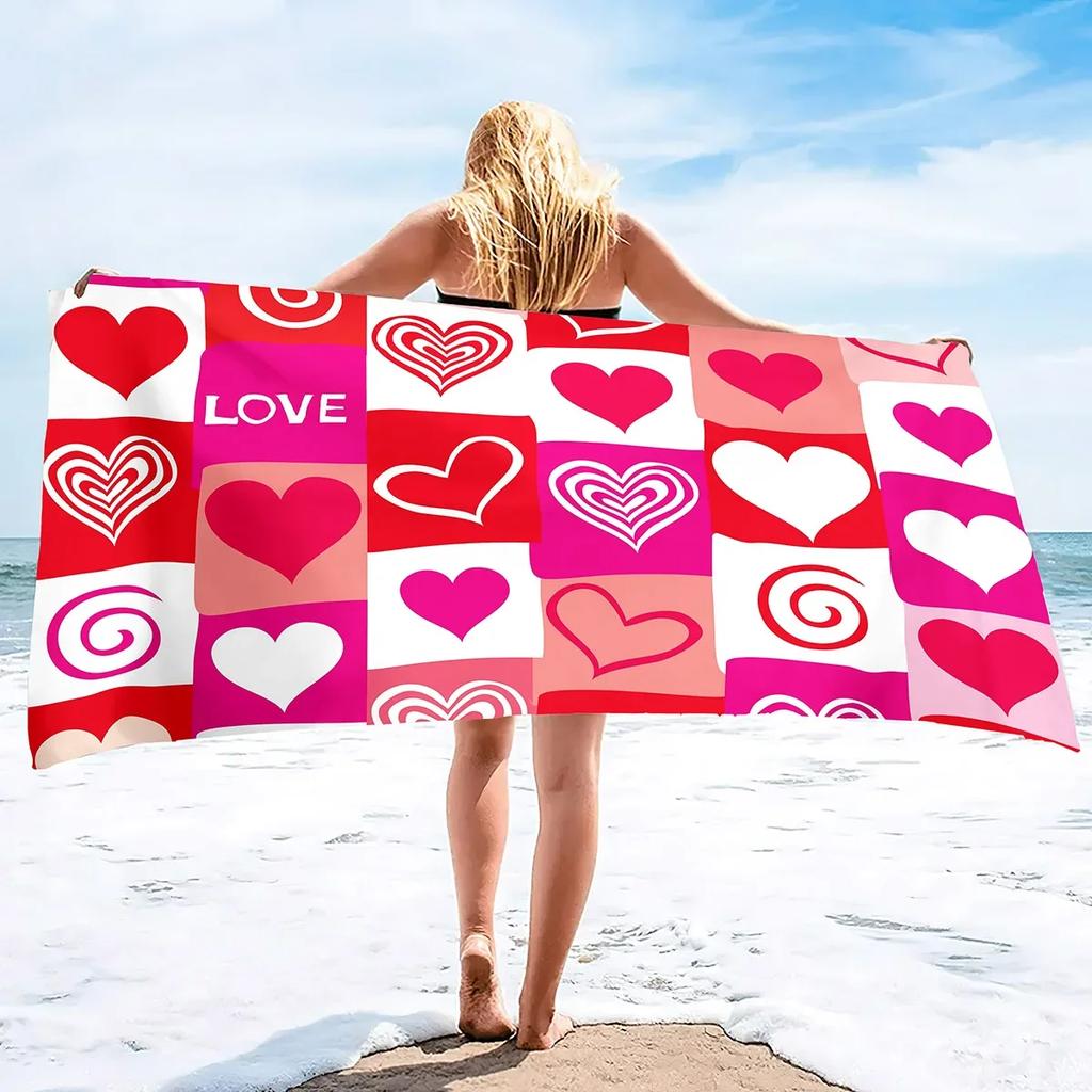 Valentine's Day Large Beach Towel for Adults and Lightweight Pool Towels Quick Dry Beach Towel Water Absorbent Towels for Travel
