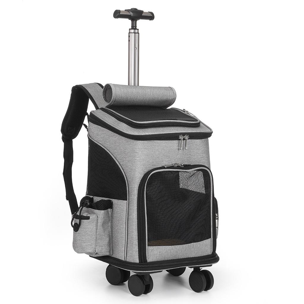 

Рюкзак-переноска для питомцев на колесиках, дорожная переноска для щенков, собак, кошек, съемные роликовые колеса, сетчатое вентиляционное окно, карманы для хранения светло-серый