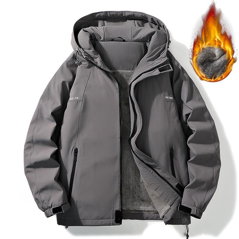 Hooded Jacket Winter Outdoor Windproof Waterproof Hooded Jacket Men's Fleece Thickened Jacket Men's Hong Kong Style Jacket Men's