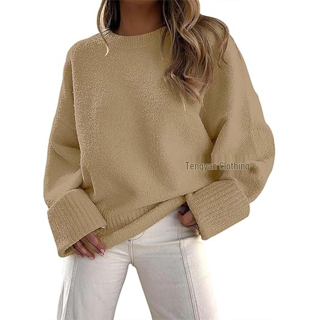 Women's 2026 Long Sleeve Solid Color Round Neck Loose Sweater