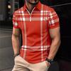 Plaid 3D Printed Short-Sleeved Top Men'S Casual Lapel Polo Shirt