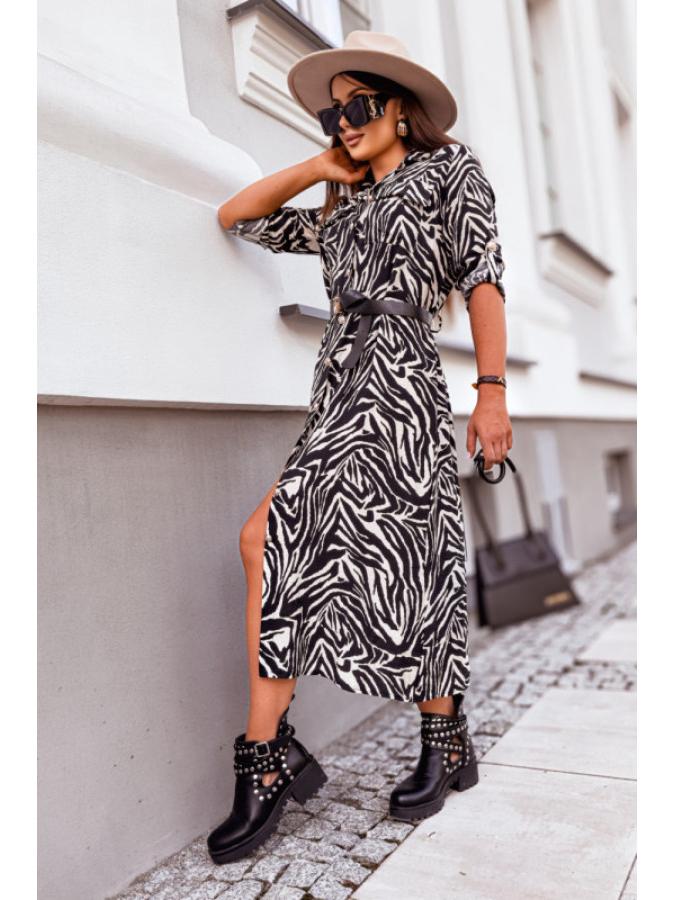 Large Leopard Print Long Sleeve Shirt Dress