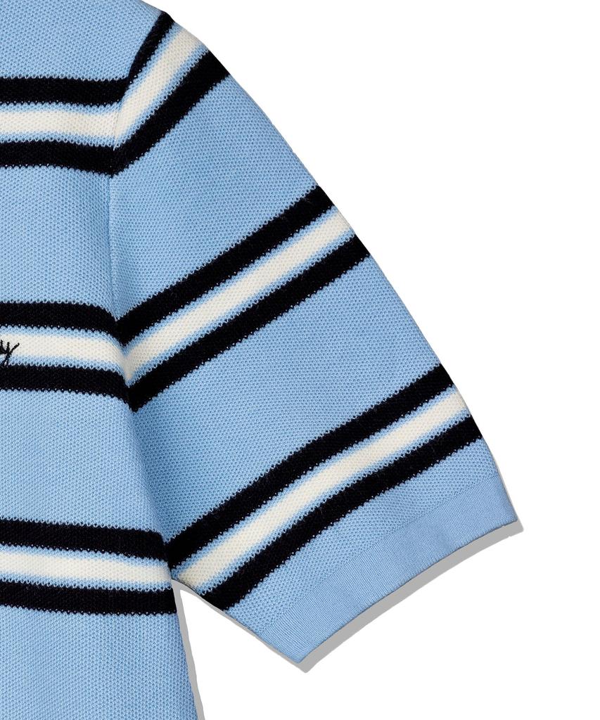 WACKY WILLY Women'S Striped Collared Short Sleeve Knit Sky Blue