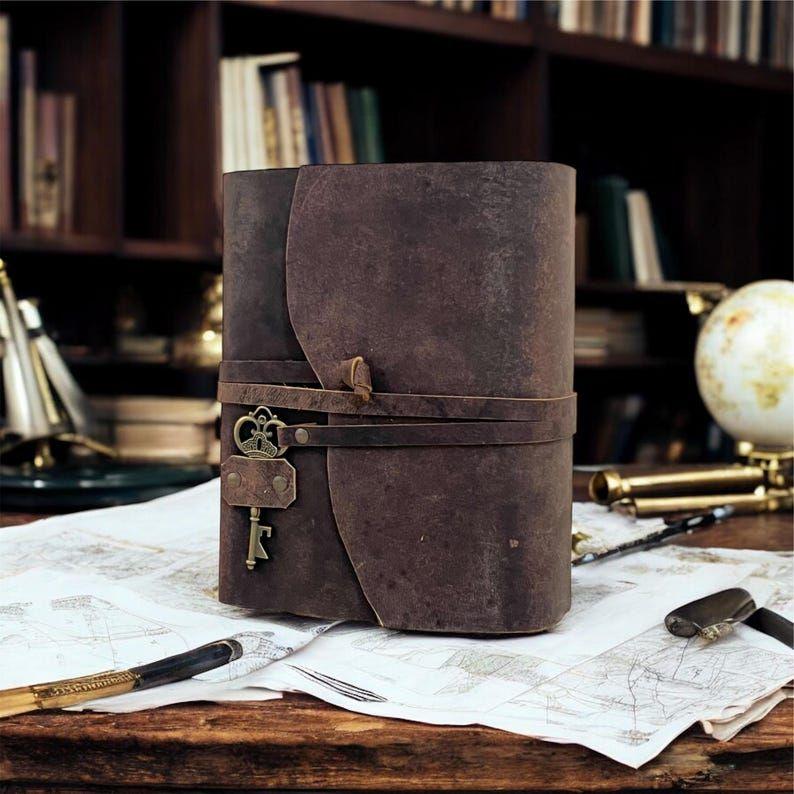 Antique Leather Bound Journal with Key Lock | Handmade Vintage Diary