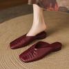 Fashion Muller Slippers Women Pumps Square Toe Genuine Leather Slippers Spring Summer Concise Casual Working Shoes Woman Ladies Shoes