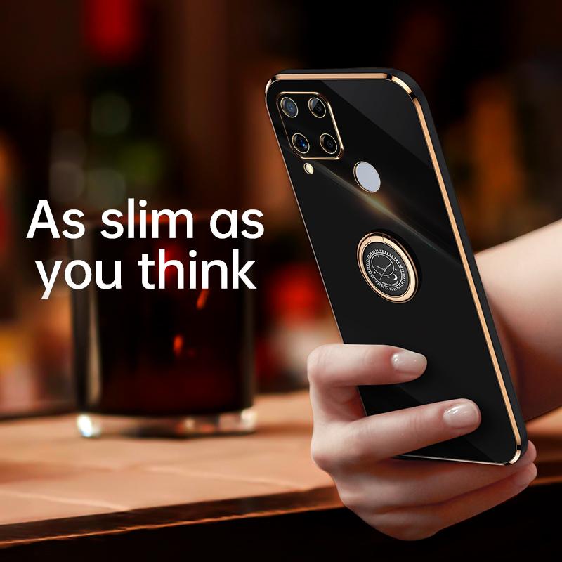 Uchwyt pierścieniowy stojak poszycie etui do OPPO Realme C21Y C11 C55 C35 C33 C31 10 9i A54 A74 A94 A74 A94 A76 A57 A77 5G 4G A36 luksusowy miękki silikonowy pokrowiec