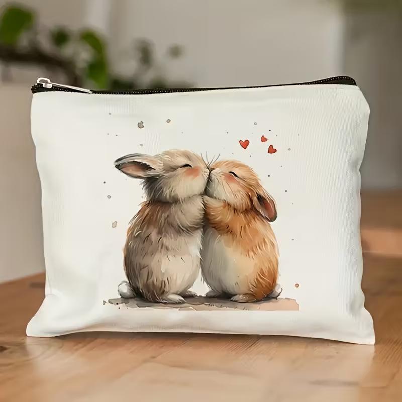 

Romantic Rabbit Polyester Makeup Bag - Foldable Travel Cosmetic Pouch, Easter Bunny Lover Gift, Holiday & Birthday Present
