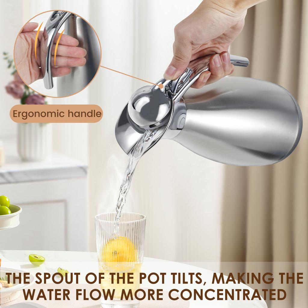 2L Thermal Water Bottle Stainless Steel Coffee Thermal Bottle Insulation Coffee Carafe Leak-proof Water Bottles for Home Office