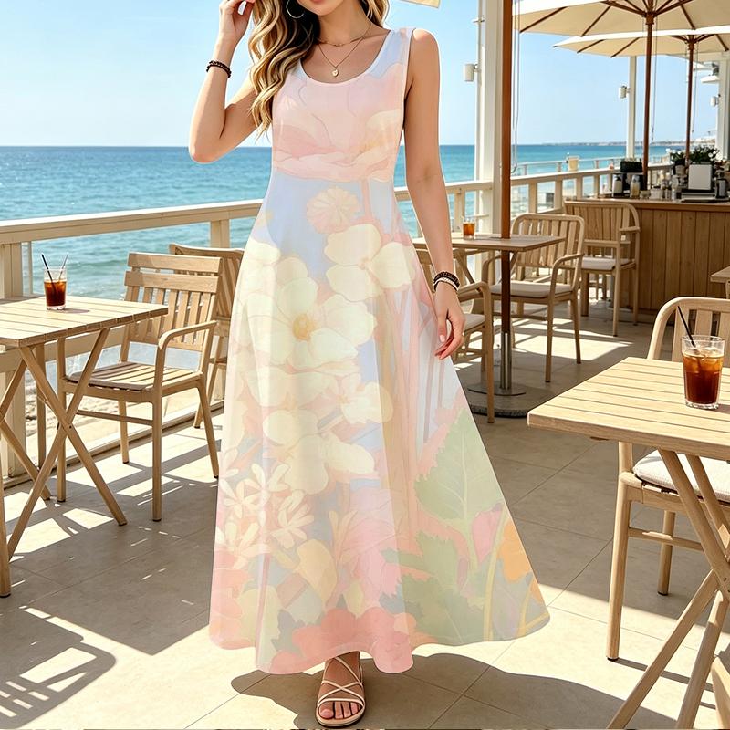 Women's Sleeveless Beach Dress - A-Line Flowy Maxi, Lightweight Summer Dress for Women, Ideal for Vacation, Daily Casual & Outdoor Activities