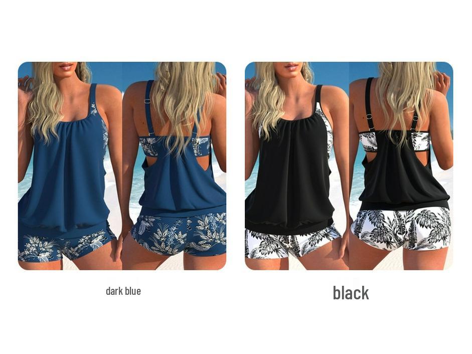 2024 Plus Size Women's Quick-dry Two-Piece Set: European & American Style Bikini with Shorts and Vest