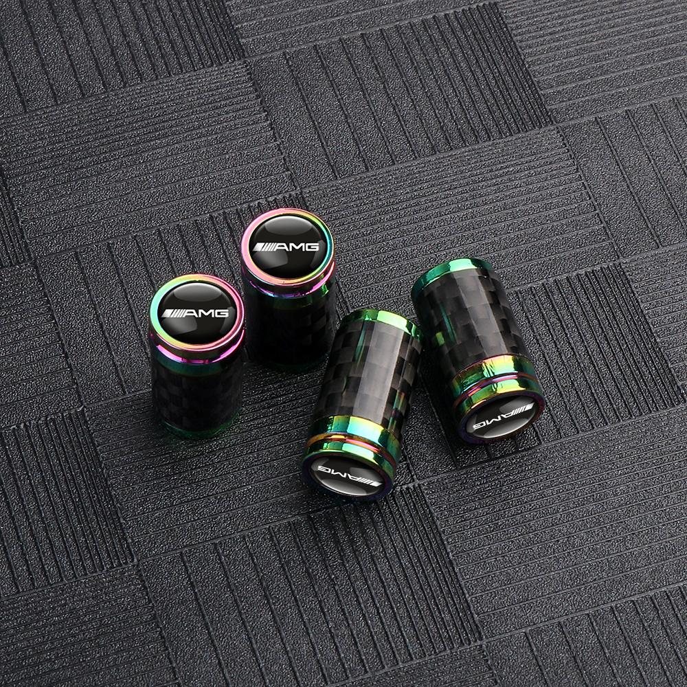 4PCS Carbon Fiber Car Badge Tire Valve Core Cap Car Wheel Valve Trim Covers For Mercedes Benz W204 W124 W212 W220 W205 CLA AMG UC1