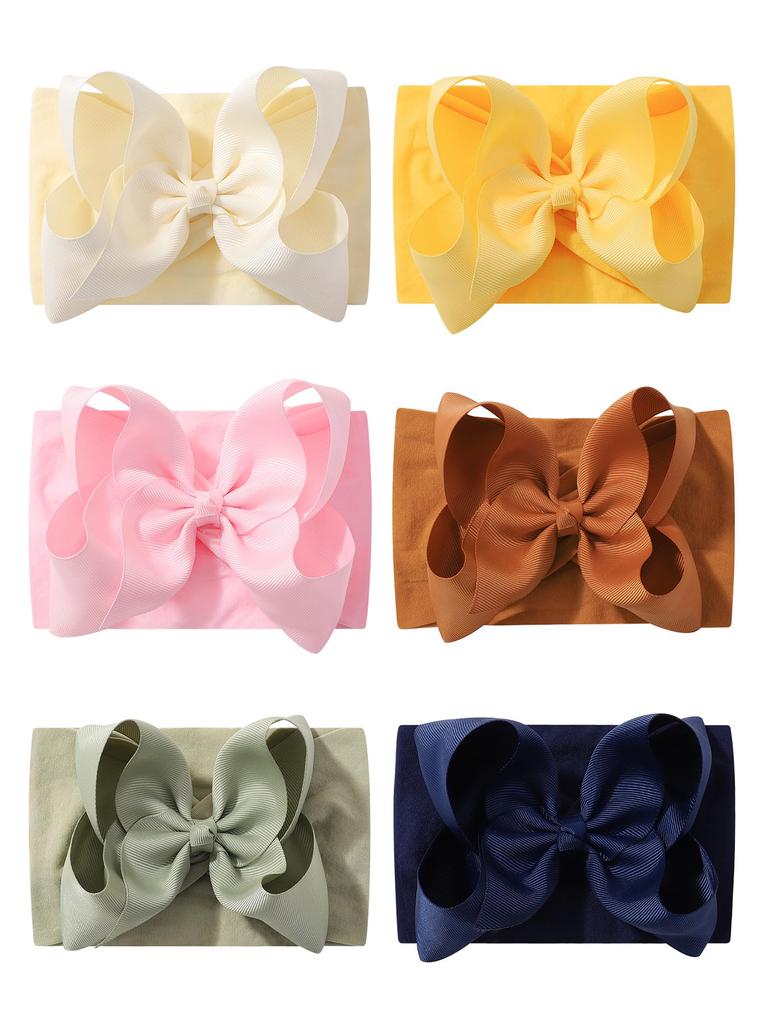 6 Stück/Set Großes Schleifenstirnband für Babymädchen Süßes Breites Nylon-Turban Neugeborenen Schleife Kopfwickel Weiche Baby-Haaraccessoires
