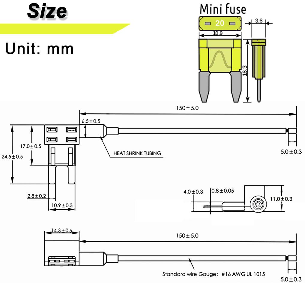 Universal 5er-Pack 12 V Auto Add-A-Circuit Piggy Back Sicherungsabgriff-Adapter 16 AWG 20 A APM ATM Mini-Sicherungsklingenhalter Kleiner Sicherungsauszieher
