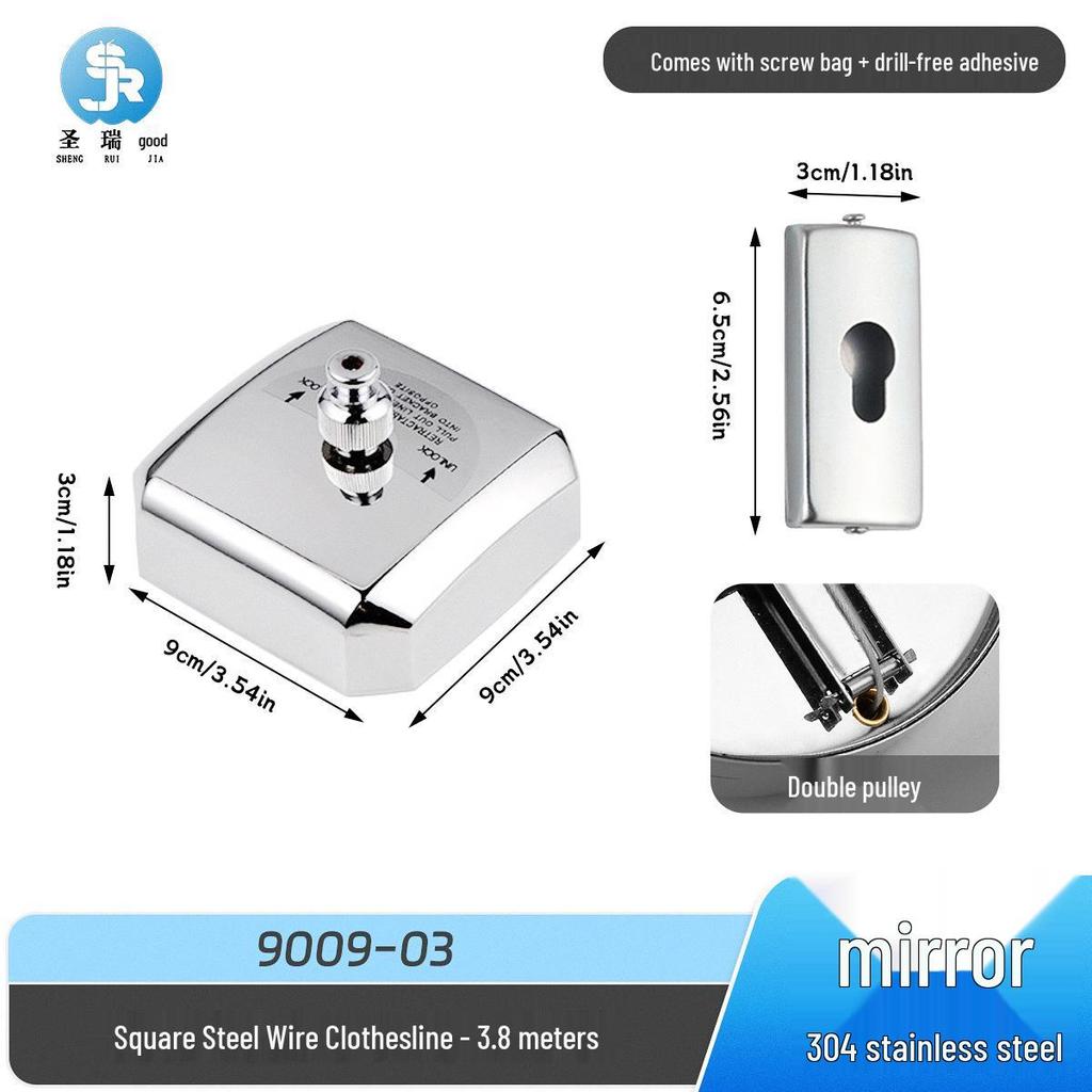 304 Stainless Steel Retractable Clothesline - No-Drill, Invisible Wall Mount, Indoor Nylon Drying Rope