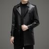 Autumn and Winter Genuine Leather Jacket for Men, Sheepskin, Medium and Long Casual Velvet Motorcycle Wallet Jacket for Young and Middle-aged People