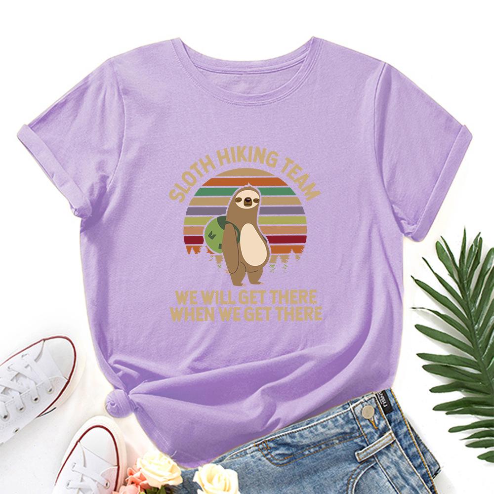 Backpack Sloth Print Loose Round Neck Pure Cotton Short Sleeved T-shirt Women's T-shirts