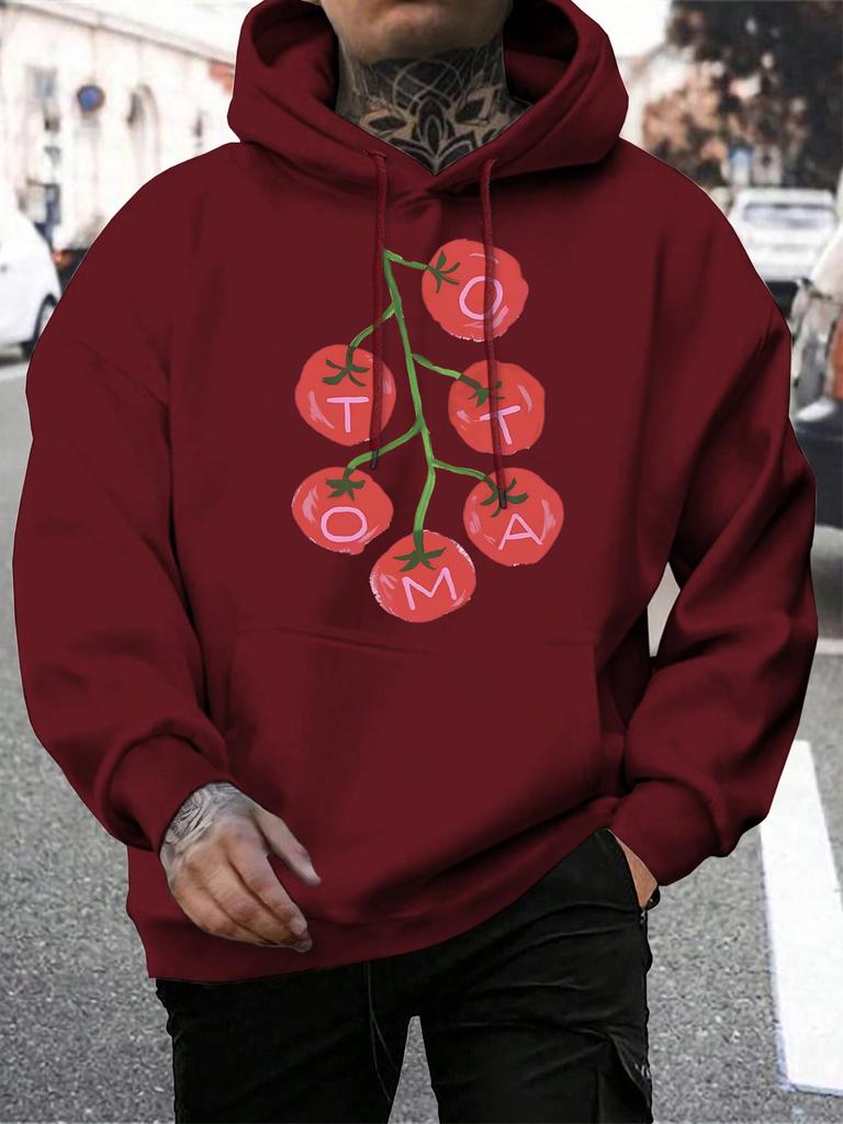 Frisches Tomatenfrucht-Design Hoodies Herren Tasche Herbst Kapuzenpullover Lässig Fleece Streetwear Warm Unisex All-Match Hip Hop Kleidung