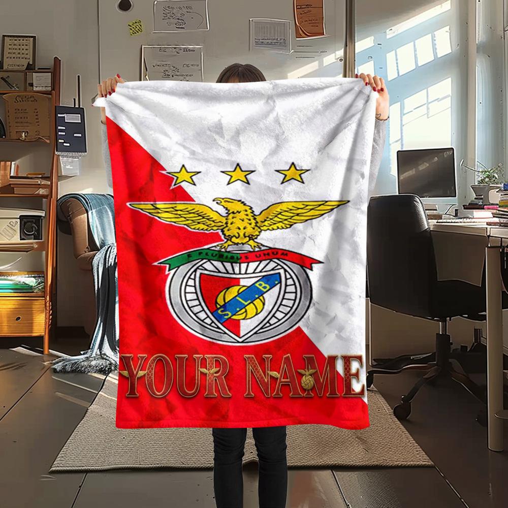 1PC Benfica Eagle Crest Custom Name Patterned Flannel Blanket Suitable For All Seasons For Home Decor Warmth And Comfort Gifts Holiday Present