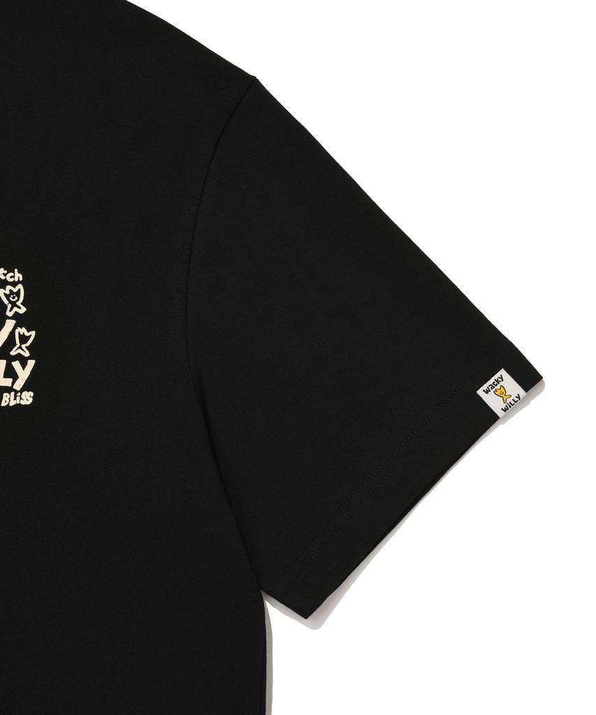 WACKY WILLY Slogan Typo Short Sleeve T-Shirt Black