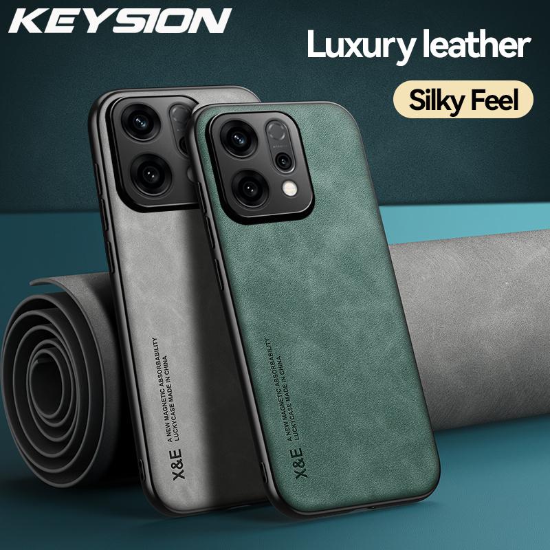 KEYSION Luxury Retro PU Leather Case for OPPO Reno14 Pro 5G Soft Silicone+PC Shockproof Phone Back Cover for OPPO Reno 14 5G