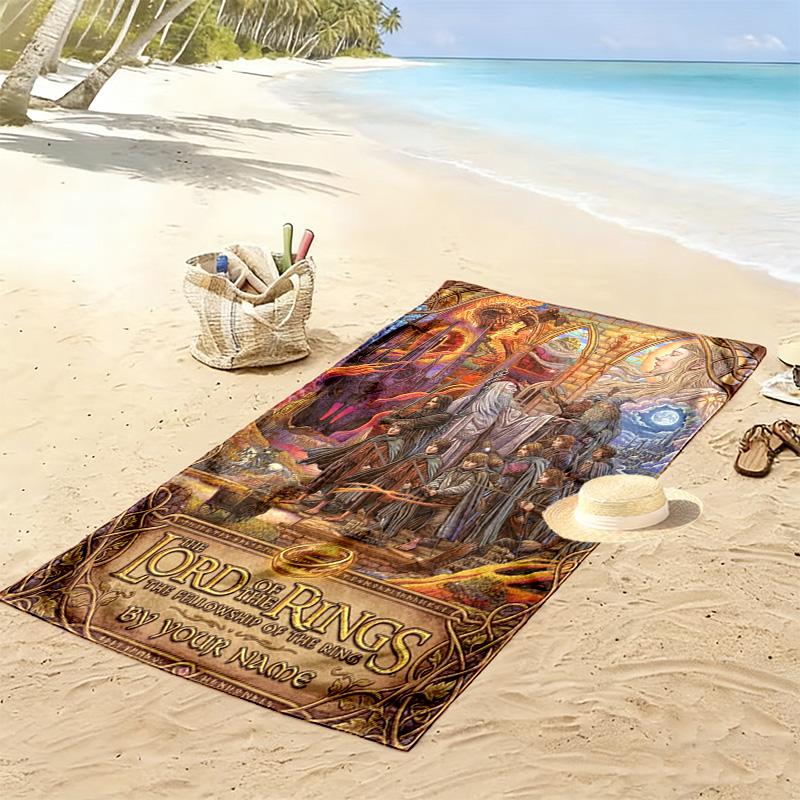 Name Custom Lord Rings Print Beach Towel, Large Soft Quick Dry Towel for Beach Camping Swimming