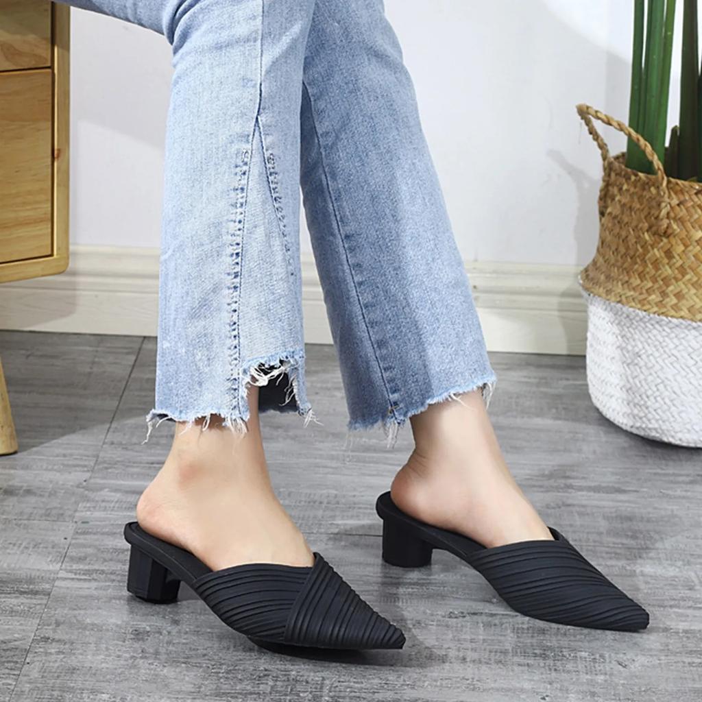 Fashion Women'S Summer Pointed Toe Sandals Low Heeled Sandals Women'S Summer Casual Fashion Sandals Anti-Odor And Non-Slip