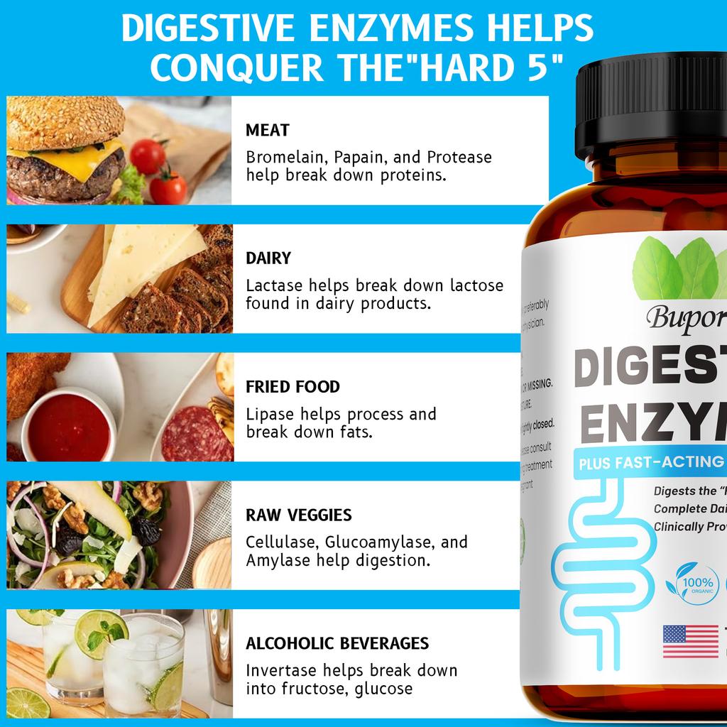Complex Enzyme Digestive Supplement, Containing Probiotics and Prebiotics, Promotes Gut Health, Relieves Bloating, Suitable for Both Men and Women.