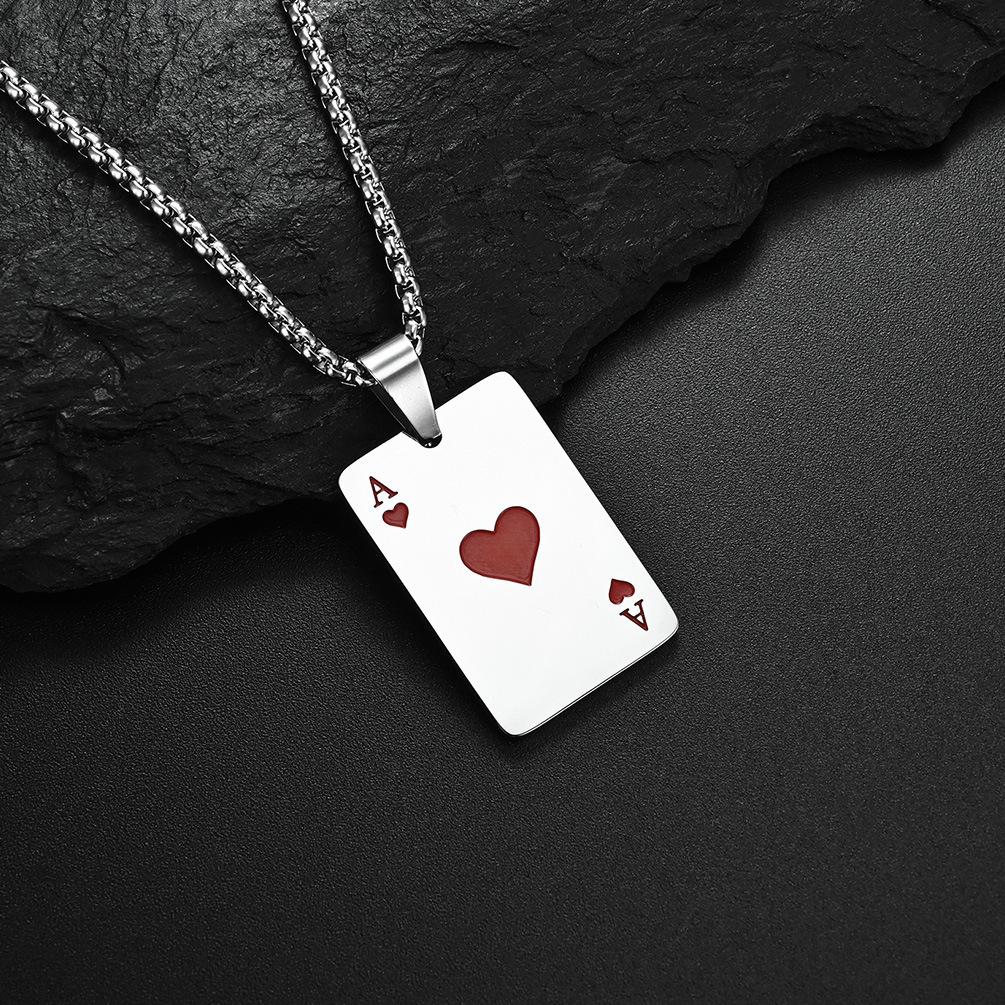 HNSP Stainless Steel Poker A Pendant 60CM Chain Necklace For Men  Accessories