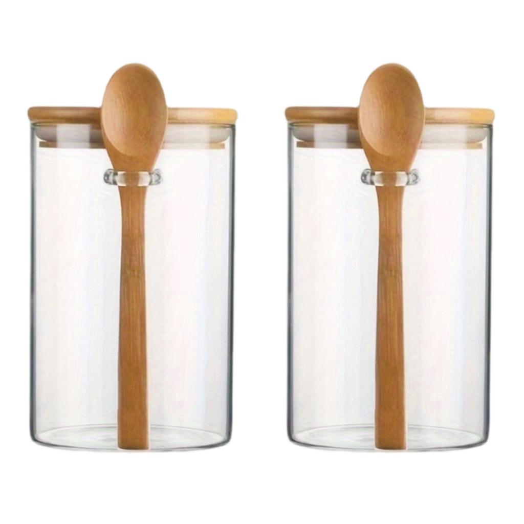 280ml Candy Jar with Bamboo Lid And Spoon 10oz Transparent Glass Bulk Food Storage Jar For Coffee Beans Tea Grains Dried Fruits