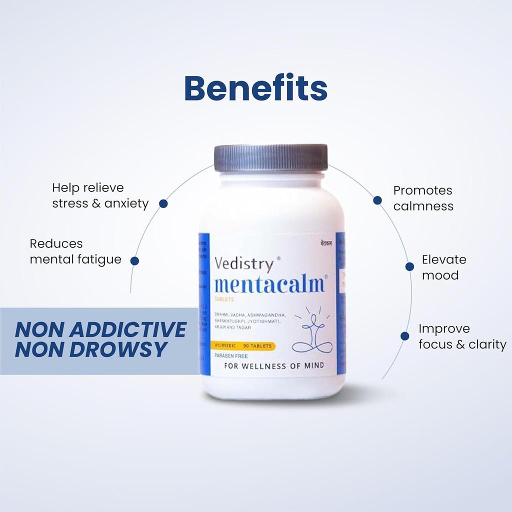 Charak Vedistry Mentacalm Tablets | Ayurvedic Support For Stress, Anxiety & Mental Calmness | 90 Tablets