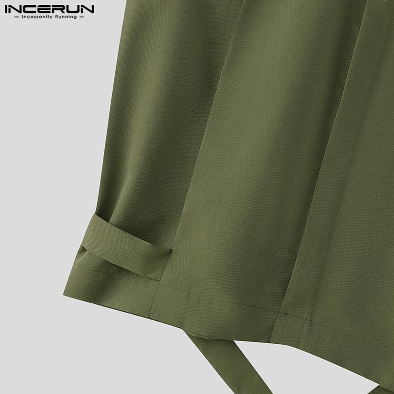 INCERUN Men Lapel Neck Sleeveless Solid Lace-up Casual Shirts Tank Tops