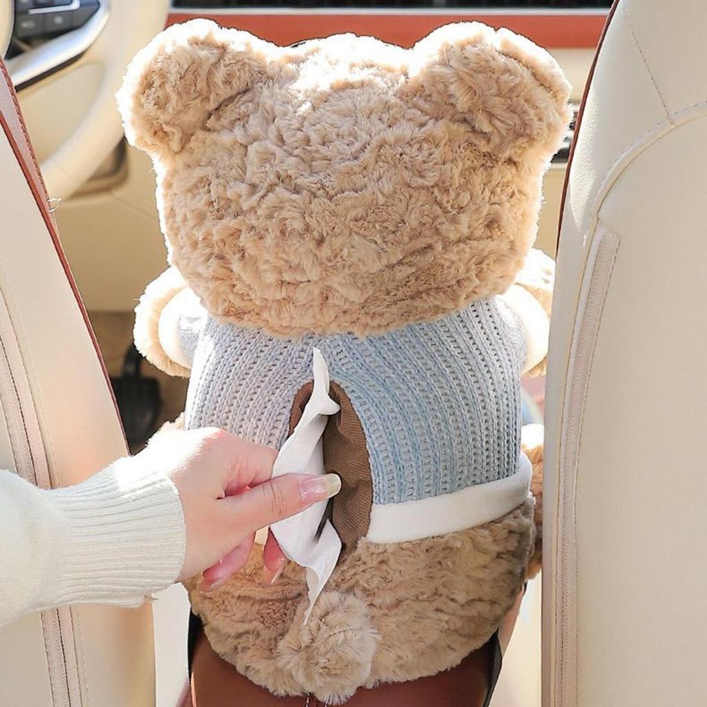 1pcs Car Tissue Box Auto Cartoon Trush Can 2-in-1 Leakproof Plush Bear Tissue Holder And Trash Can For Vehicle Home Travel
