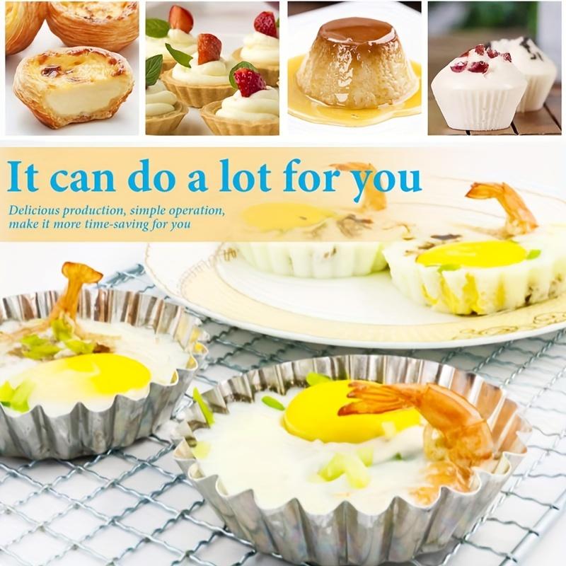 10pcs, Stainless Steel Egg Tart Molds (3.8''), Large Tart Molds, Pie Molds, Non-Stick Cake Baking Pans, Baking Tools,, Home Kitchen Items