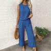 1116 European and American Women's Casual Temperament Sleeveless Two-piece Set Solid Color Hollow Flower Splicing Set Women