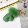 Fluffy Mink Hair Pendant Leather Car Keyring Fashion Little Glove Keychain  Bag Decoration