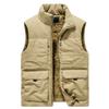 Men's Casual Solid-color Sleeveless Cotton Vest, Men's Fleece Thickened Multi-pocket Stand-up Collar Workwear Jacket