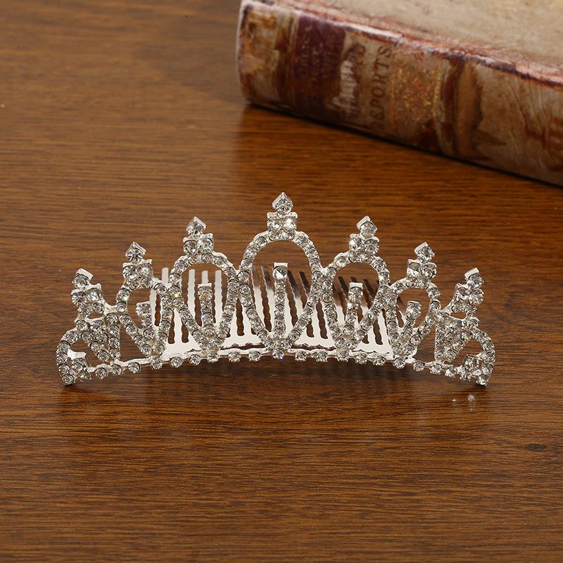 New Children's Crown Rhinestone Hair Accessories Princess Crown Girl's Birthday Alloy Comb Girl's Crown Tiara