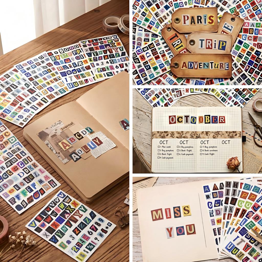 Letter Stickers Suitable for ScrapbookingJournalingDIY CraftsNon-Repeating Vintage AlphabetLetters for CollagePlanner Decor