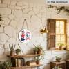 2D Flat, 1Pc Round Aluminum Hanging Sign, Patriotic 4Th of July, Featuring Red, White, And Blue Decorations, Including Pentagrams And Fireworks