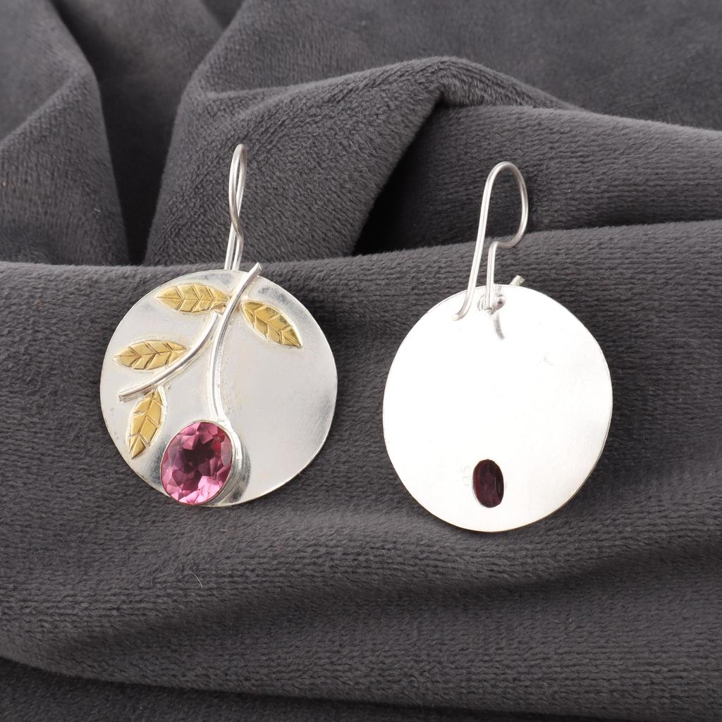 Pink Tourmaline Gemstone Earrings, Handmade 925 Solid Sterling Silver Jewelry, Meditation Earrings Jewelry For Women