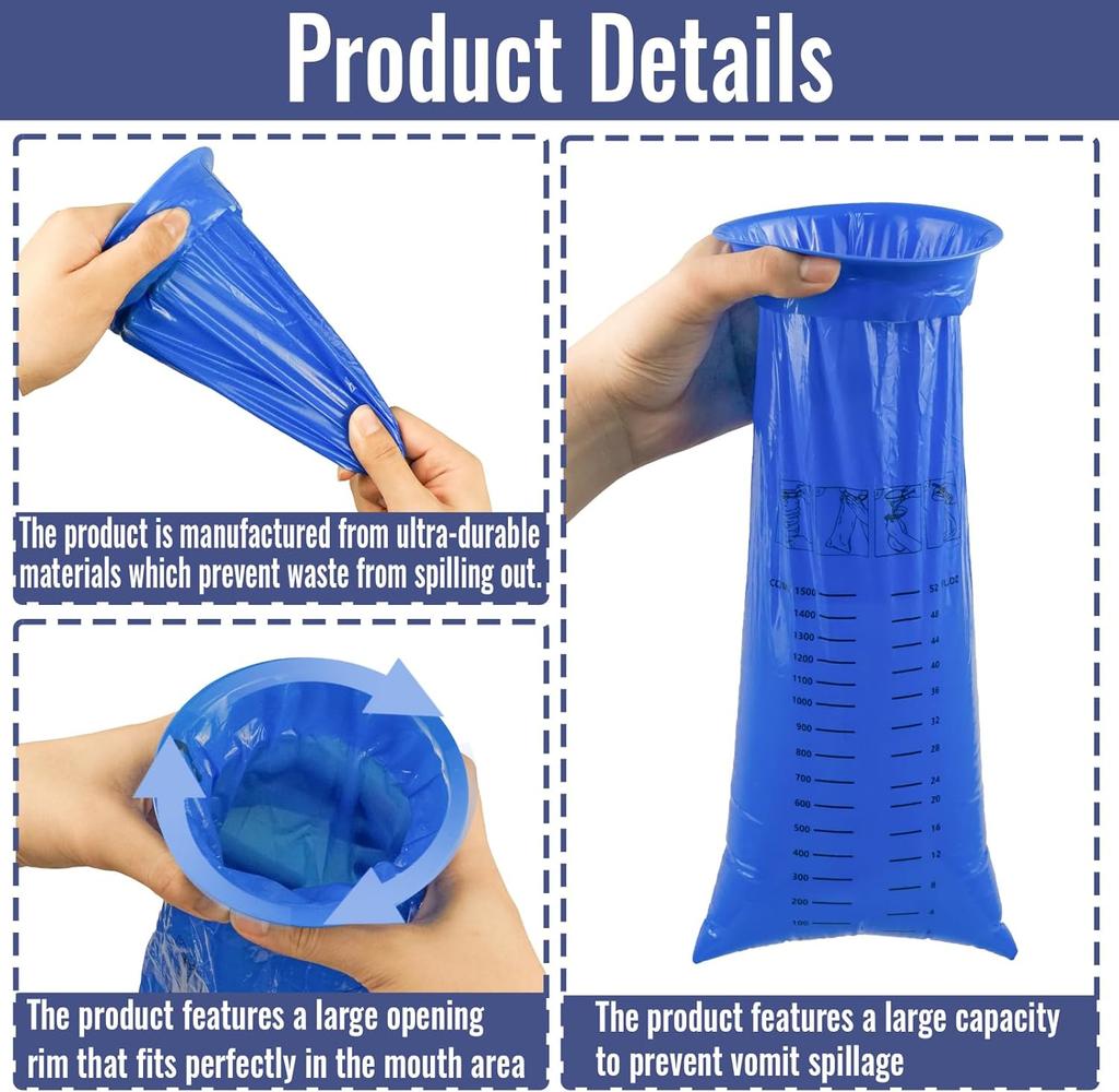 28PCS Sick Bags Blue High Density Leakproof Odor Control Emesis Vomit Bags for Travel with Snap for Pregnant Women Car Bus or Aircraft