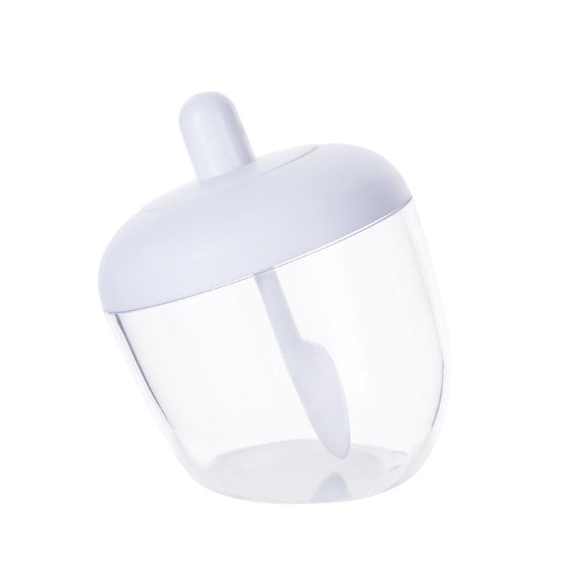 Kitchen Circular Moisture-proof Dust Spice Jar Transparent Creative Japanese Seasoning Containers With Spoon Condiment Dispenser white
