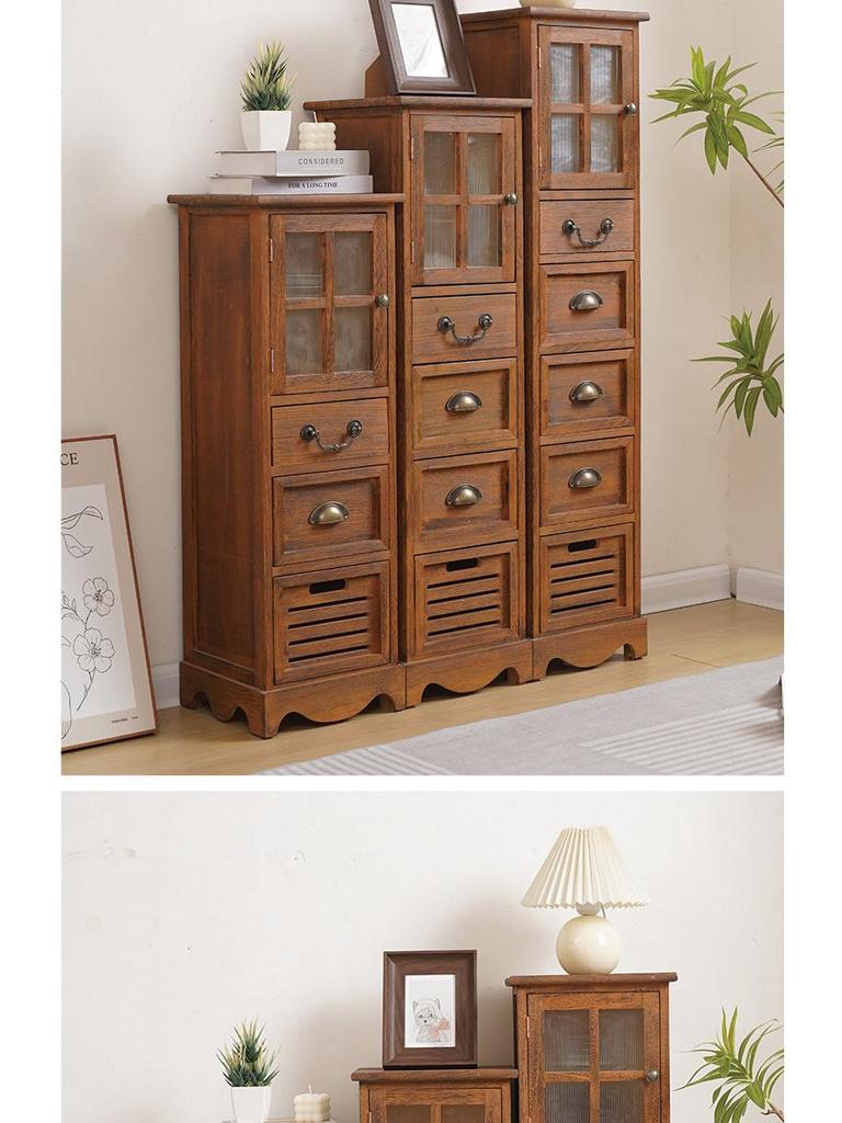 American Solid Wood Narrow Five-Drawer Sideboard and Bedside Cabinet