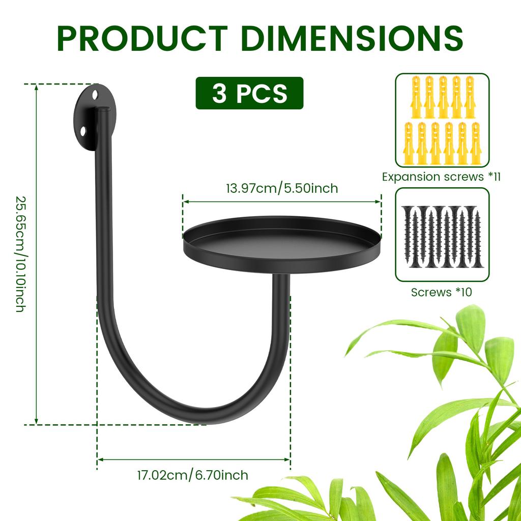 3Pcs Wall Mounted Flowerpot Holder Metal Planter Hook Bonsai Hanging Basket Planter Pot Stand Indoor Outdoor Gardening Decor