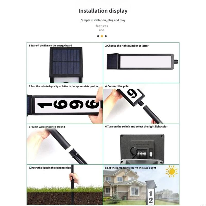 Practical Illuminated Solar House Number Sign Suitable for Yard and Wall Mount M4YD