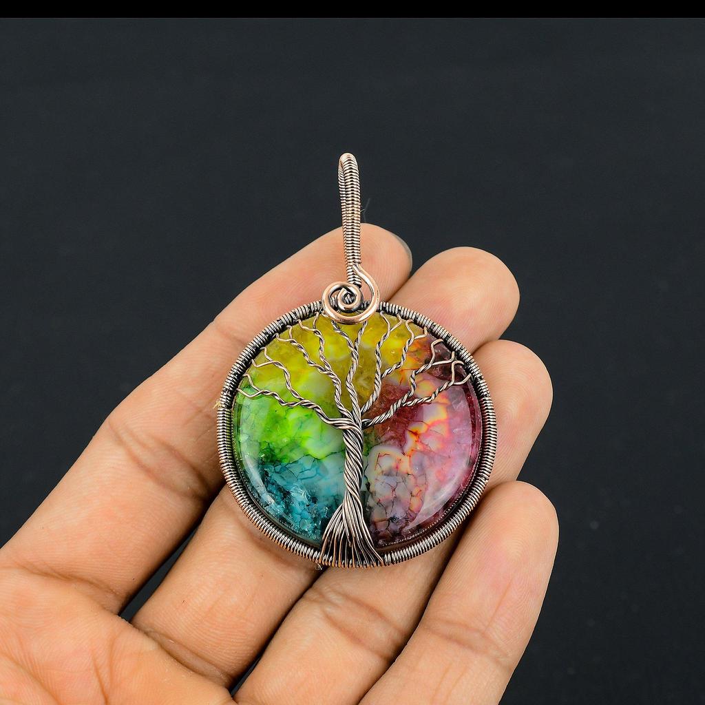 Tree Of Life Rainbow Solar Quartz 999 Copper Wire Wrapped Pendant, Handmade Gemstone Pendant Jewelry, Gifts For Wife Brand New Pendant